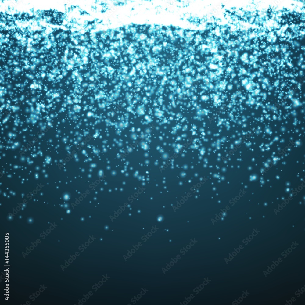 Fototapeta premium Abstract vector blue bubble background. Falling glowing particles on blue background. Futuristic technology style. Elegant background for business presentations or gift cards.EPS10