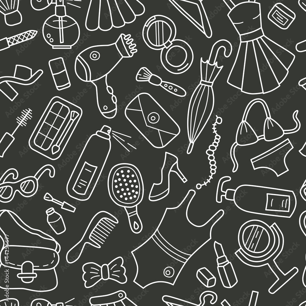 Woman. Seamless pattern. Doodle and cartoon style Woman. Seamless pattern. Doodle and cartoon style