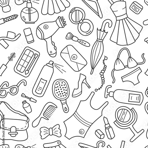 Woman. Seamless pattern. Doodle and cartoon style
