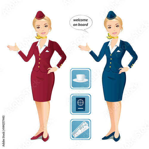 Set of two flight attendants and the icons