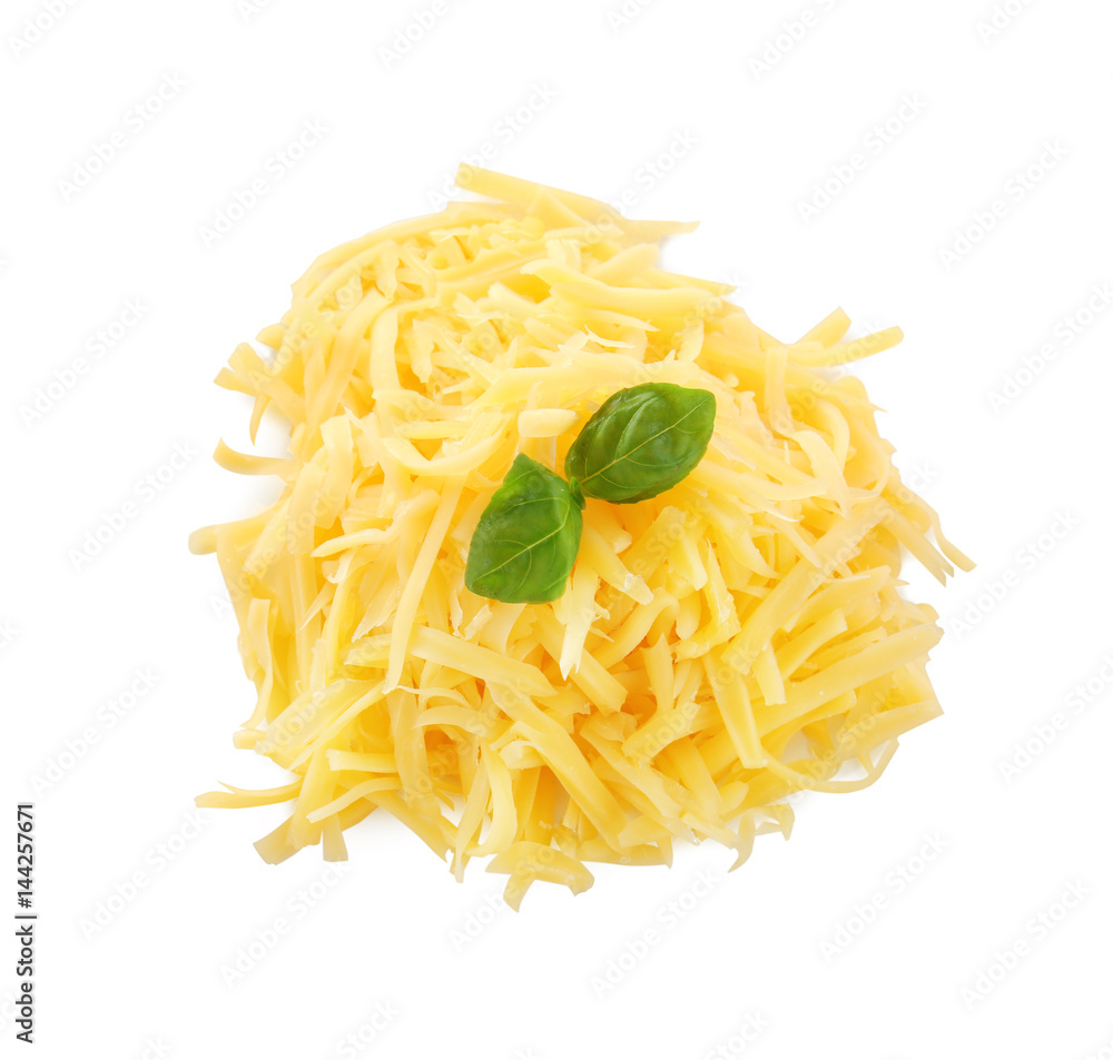 Pile of grated cheese on white background Pile of grated cheese on white background