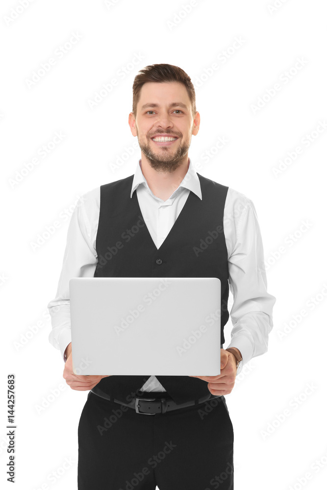 Handsome young man with laptop on white background Handsome young man with laptop on white background