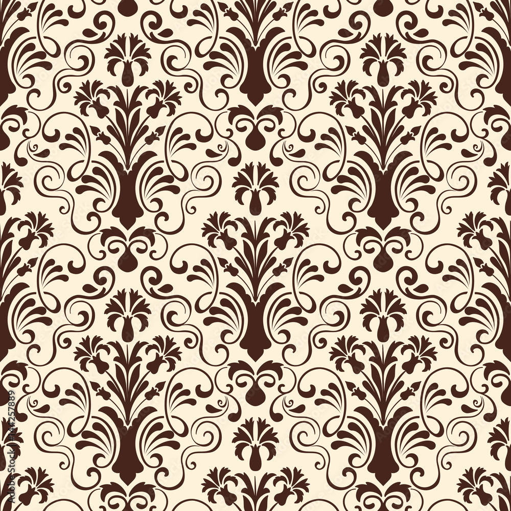 Vector damask seamless pattern background. Classical luxury old fashioned damask ornament, royal victorian seamless texture for wallpapers, textile, wrapping. Exquisite floral baroque template. Vector damask seamless pattern background. Classical luxury old fashioned damask ornament, royal victorian seamless texture for wallpapers, textile, wrapping. Exquisite floral baroque template.