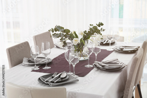 Table with beautiful setting in restaurant