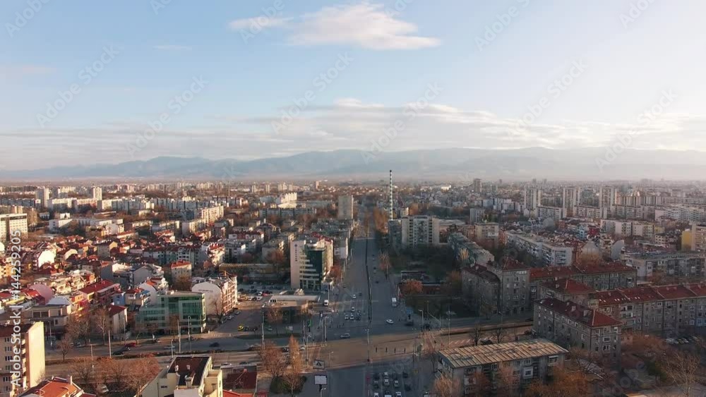 Cinematic shot of Urban cityscape view over street with cars in 4K UHD 23.976 fps Cinematic shot of Urban cityscape view over street with cars in 4K UHD 23.976 fps