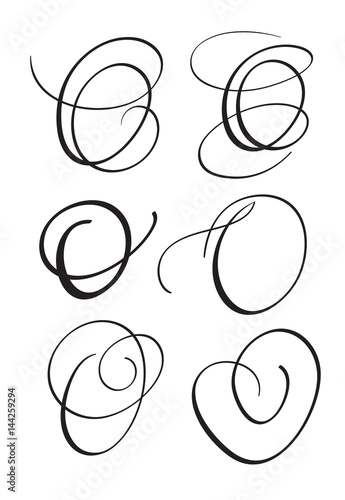 set of art calligraphy letter O with flourish of vintage decorative whorls. Vector illustration EPS10