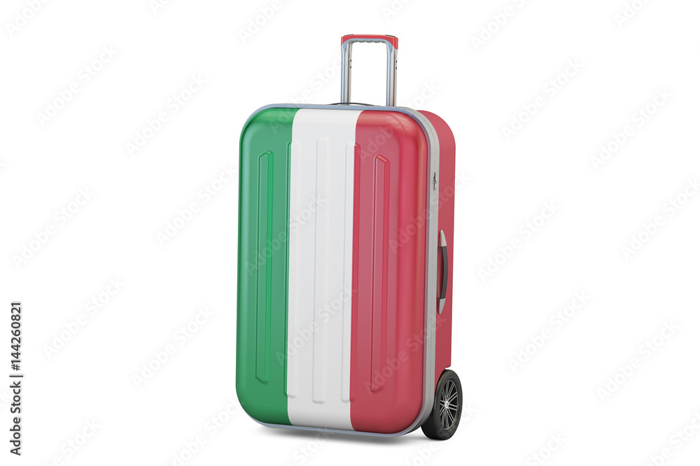 Italy travel concept, suitcase with Italian flag. 3D rendering Italy travel concept, suitcase with Italian flag. 3D rendering