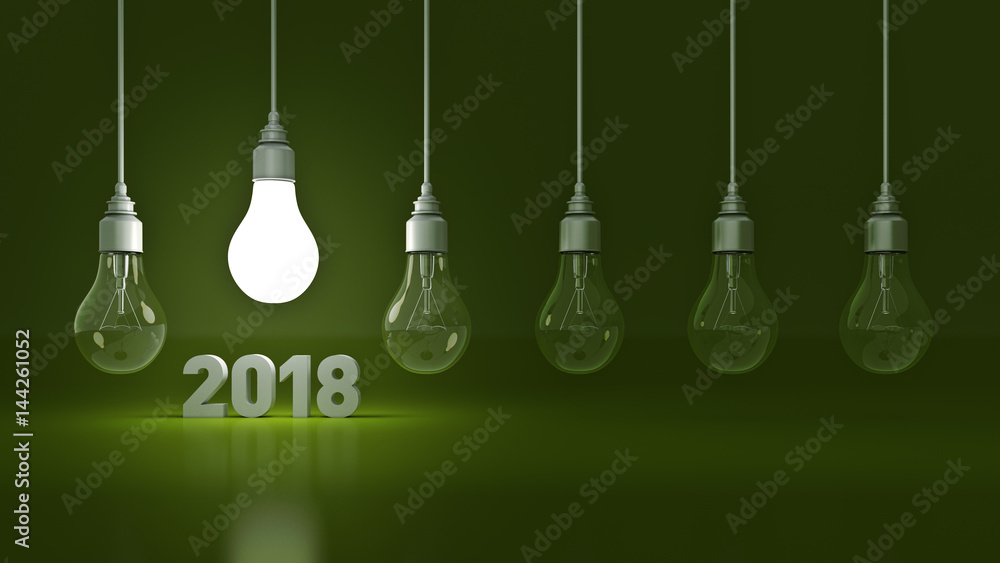 2018 New Year sign inside light bulbs. 3D rendering 2018 New Year sign inside light bulbs. 3D rendering