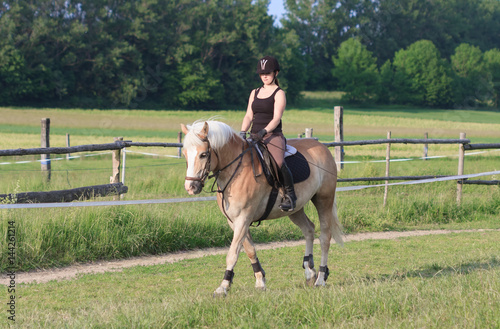 A young woman riding a horse Haflinger © patrikslezak