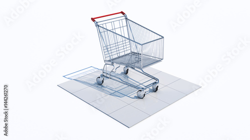 Empty shopping cart, 3d rendering