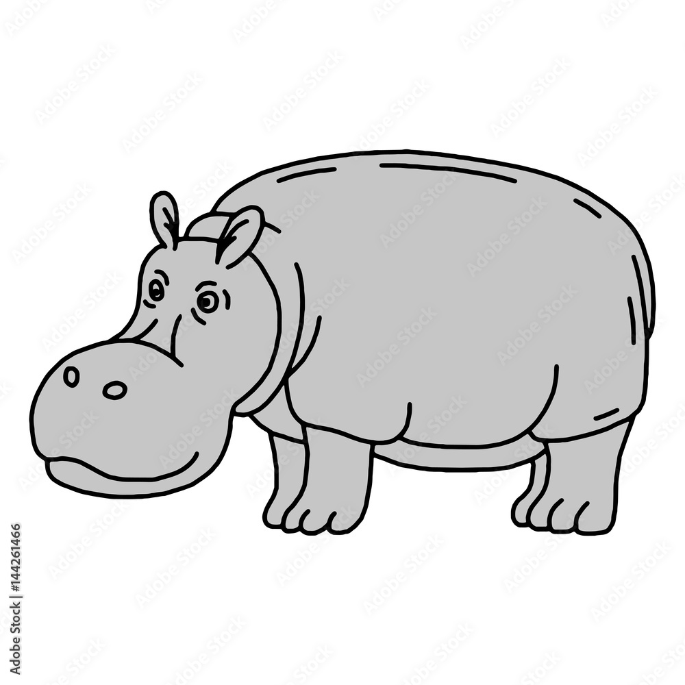 Obraz premium Cartoon animal, cute hippo on green backgrounds.