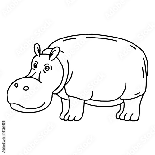 Cartoon animal, cute hippo on green backgrounds.