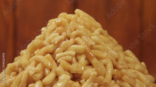 Traditional home oriental sweetness from flour with honey closeup.