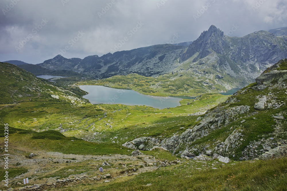 Amazing panorama of The Twin lake, The Seven Rila Lakes, Bulgaria Amazing panorama of The Twin lake, The Seven Rila Lakes, Bulgaria