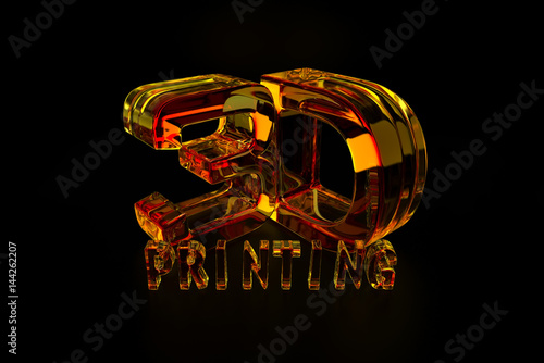 orange glass 3d printing logo. 3D rendering