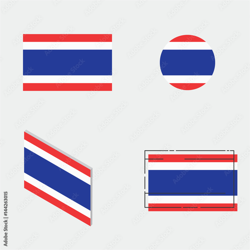 Thailand flag with flat, circle, isometric and line design Thailand flag with flat, circle, isometric and line design