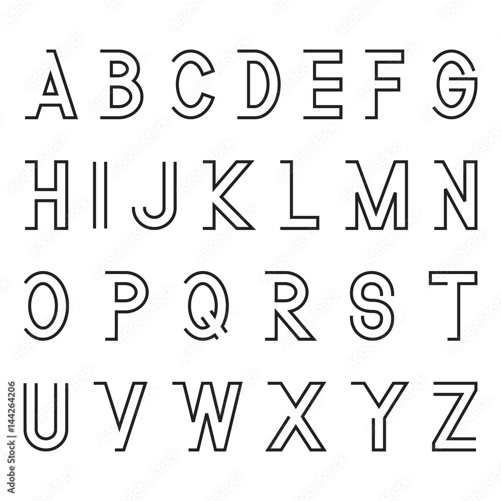 Line font, latin alphabet letters, black isolated on white background, vector illustration. Line font, latin alphabet letters, black isolated on white background, vector illustration.
