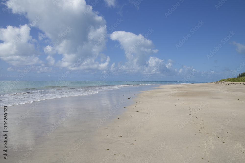 Desert beach with blue sky and clouds