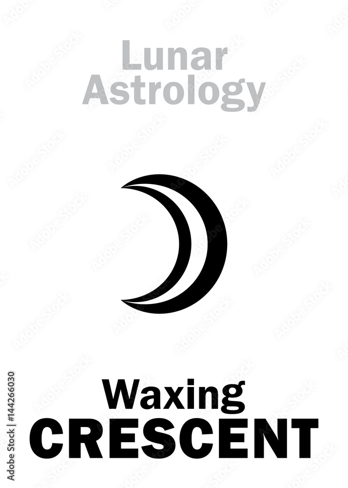 Astrology Alphabet: Waxing CRESCENT (Moon increase). Hieroglyphics character sign (single symbol). Astrology Alphabet: Waxing CRESCENT (Moon increase). Hieroglyphics character sign (single symbol).