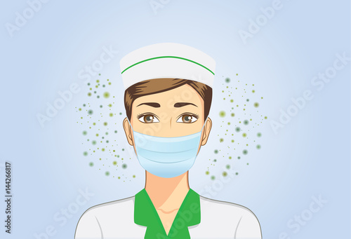 Nurse wearing breath mask for protect dust particles and bacteria pass into nose when she working. 