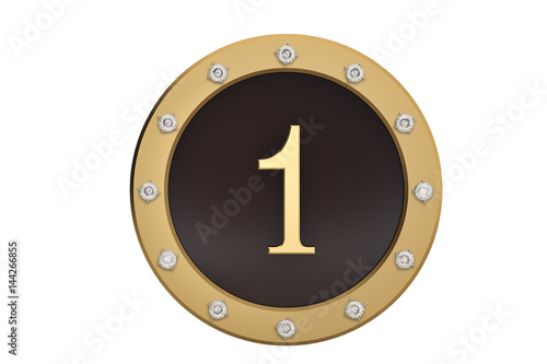 Golden and diamond framed with number 1 on white background.3D illustration. photo