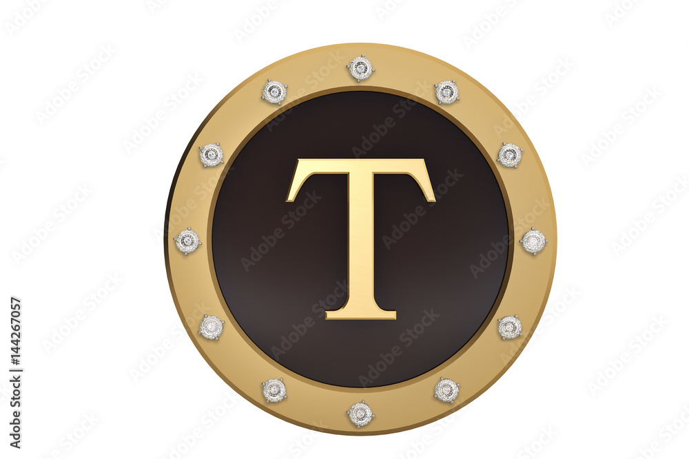 Golden and diamond framed with alphabet T on white background.3D illustration. Golden and diamond framed with alphabet T on white background.3D illustration.