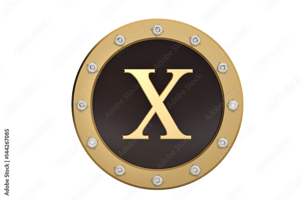 Golden and diamond framed with alphabet X on white background.3D illustration. Golden and diamond framed with alphabet X on white background.3D illustration.