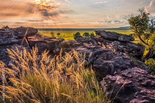 Sunset and Smoke from Controlled Burning at Ubirr Rock, Kakadu National Park, NT, Australia. photo