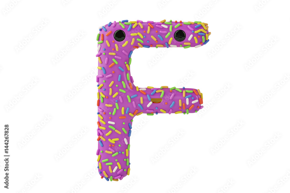 A cartoon donut alphabet letter f on white background,3D illustration. A cartoon donut alphabet letter f on white background,3D illustration.