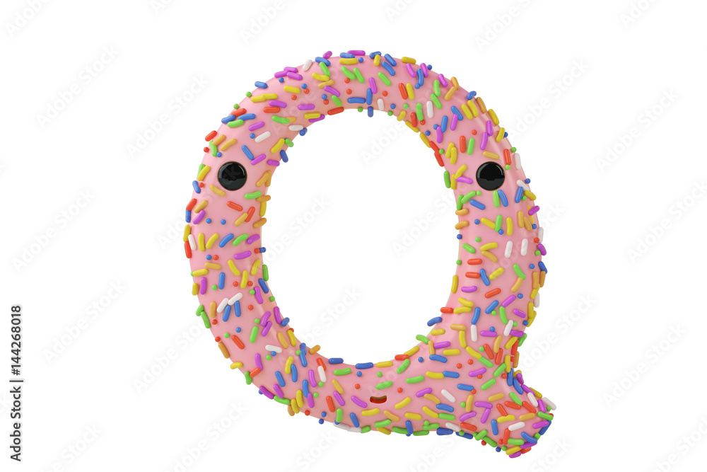 A cartoon donut alphabet letter q on white background,3D illustration. A cartoon donut alphabet letter q on white background,3D illustration.