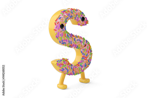 A cartoon donut alphabet letter s on white background,3D illustration. photo