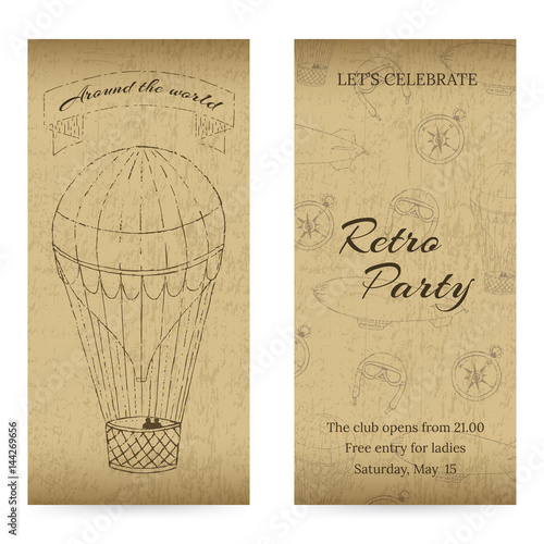 Vintage design template with grunge elements. Aeronautic theme. For flayers, brochure, coupon, ticket, banner, rack card or web design. Vector. You can put your own text message.