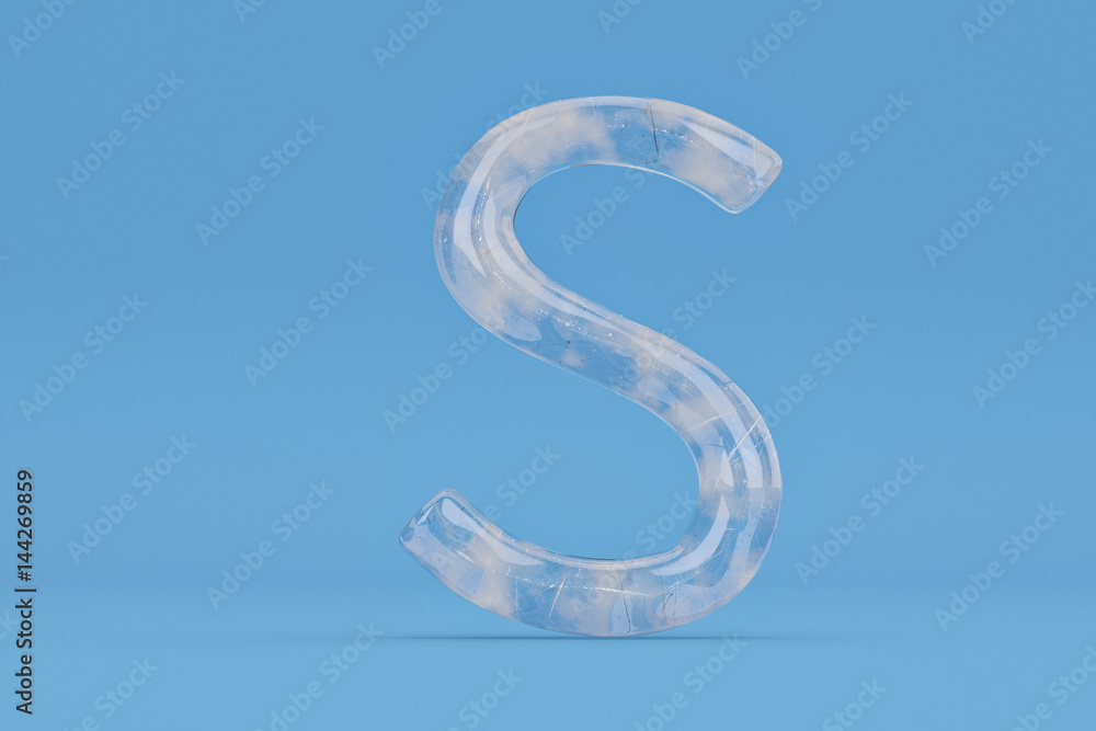 Ice alphabet S on blue background include path.3D illustration. Ice alphabet S on blue background include path.3D illustration.