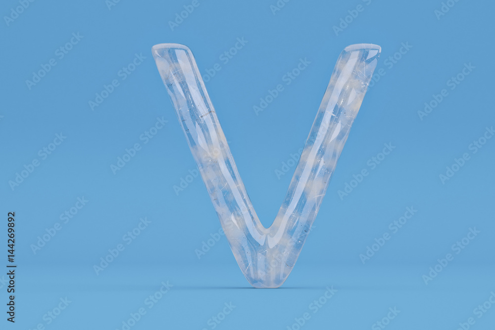 Ice alphabet V on blue background include path.3D illustration. Ice alphabet V on blue background include path.3D illustration.