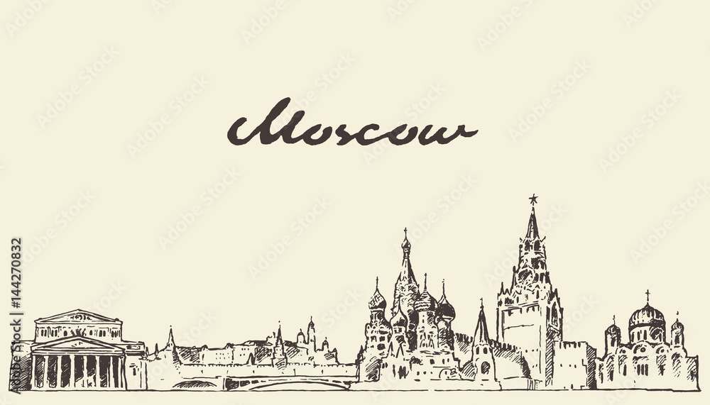 Moscow skyline Russia vector hand drawn sketch