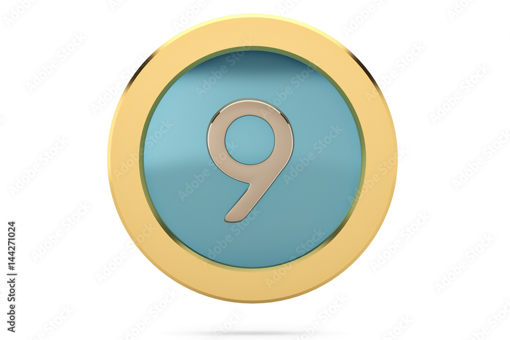 Golden ring with number 9 on white background.3D illustration. Golden ring with number 9 on white background.3D illustration.