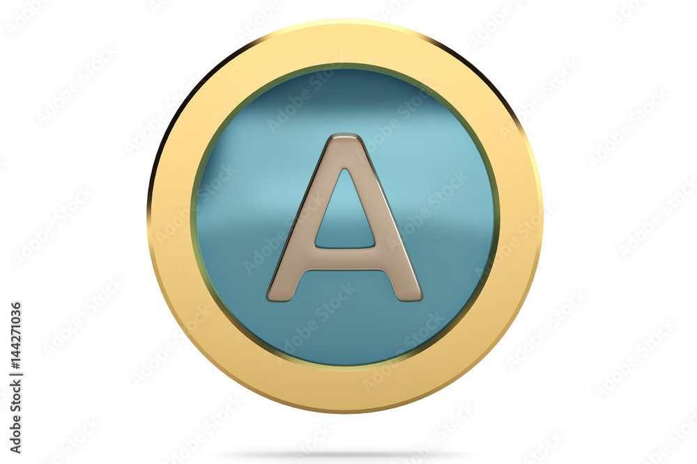 Golden ring with alphabet A on white background.3D illustration. Golden ring with alphabet A on white background.3D illustration.