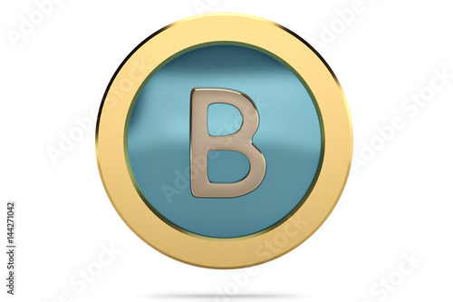 Golden ring with alphabet B on white background.3D illustration.