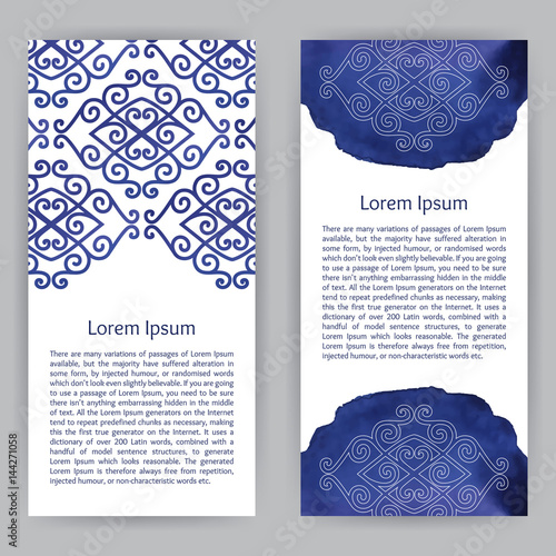Vector design template with ornamental elements in asian style. For flayer, brochure, coupon, ticket, banner, invitation, rack card or webdesign. Place for your text. Watercolor.