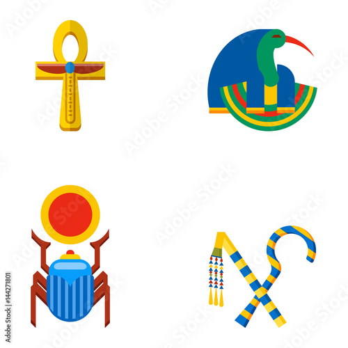 Set of vector flat design egypt travel icons culture ancient elements illustration.