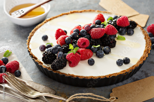 Summer berries and greek yogurt tart