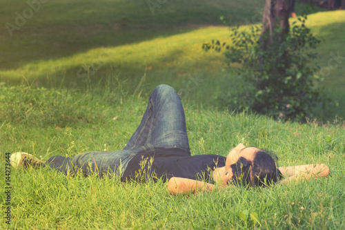 man napping in the park