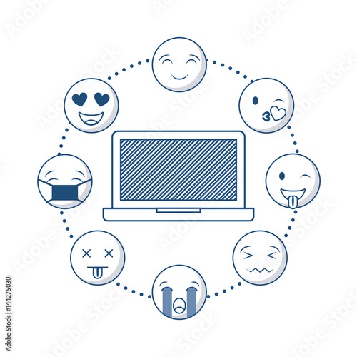 monitor computer with cartoon faces around over white background. vector illustration photo