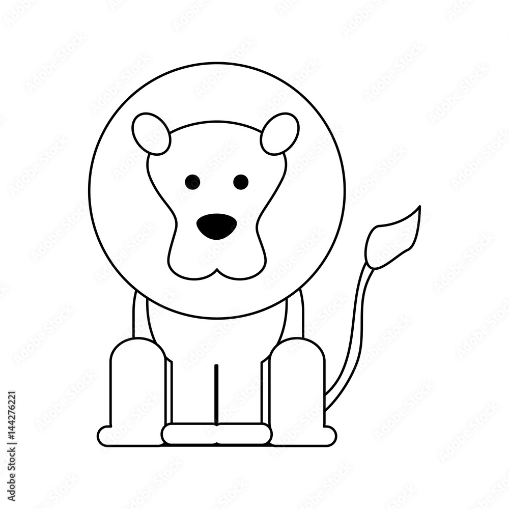 Fototapeta ikona kreskówka lew zwierząt na białym tle. ilustracji wektorowych
