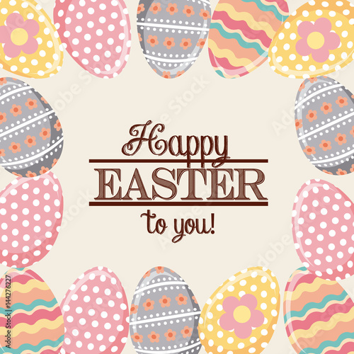 happy easter card with easter eggs frame. colorful desing. vector illustration
