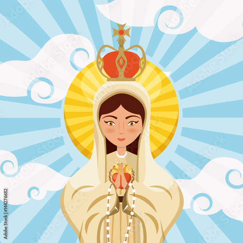 virgin mary icon over sky background. colorful design. vector illustration