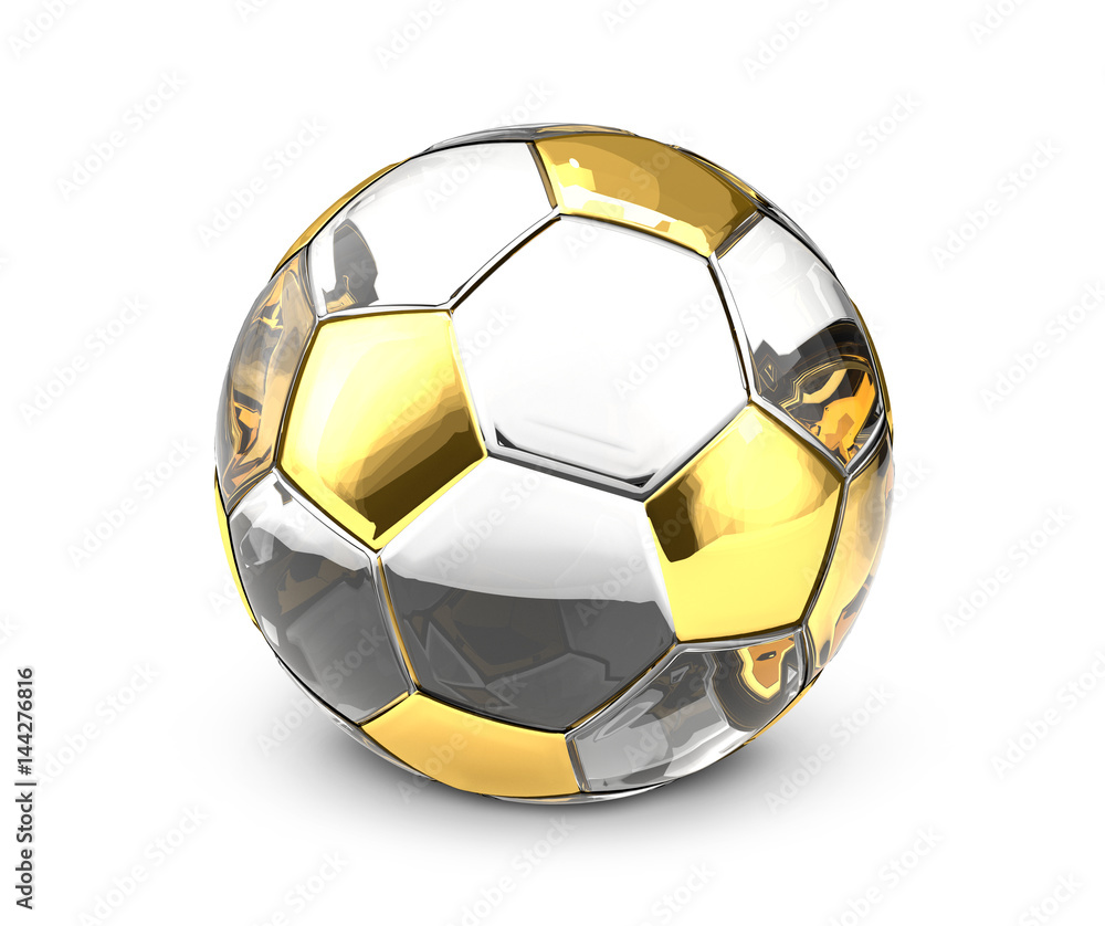 golden silver glass soccer football. 3d rendering
