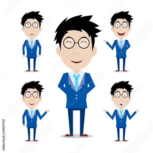 Set of businessman cartoon character with 5 expressions