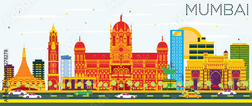 Mumbai Skyline with Color Buildings and Blue Sky.