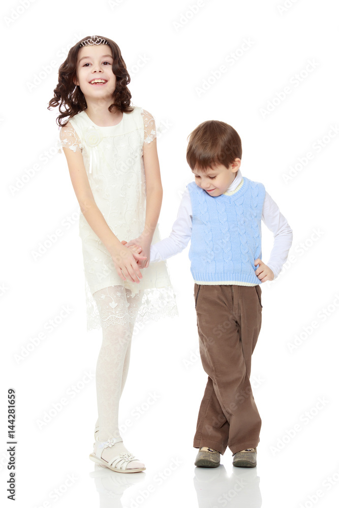 Brother and sister holding hands. Brother and sister holding hands.